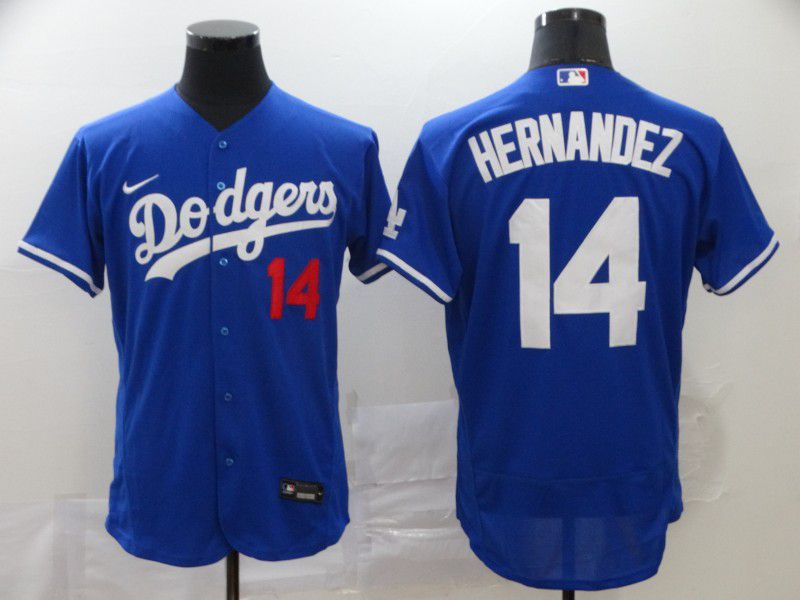 Men Los Angeles Dodgers #14 Hernandez Blue Nike Elite MLB Jerseys->women mlb jersey->Women Jersey